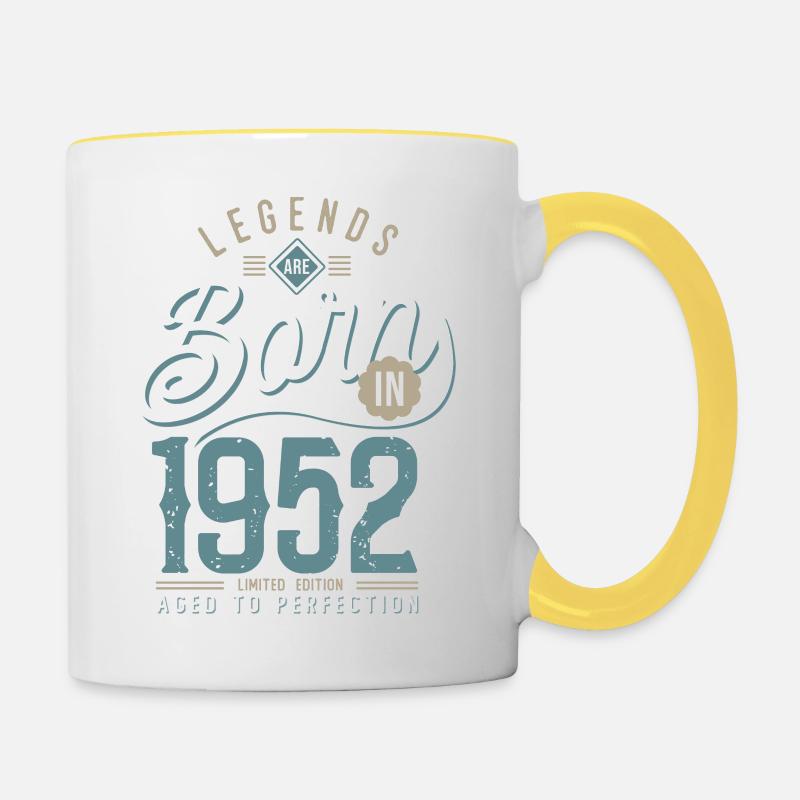 legends are born in 1952, anniversaire 70 ans - Mug contrasté - blanc/jaune