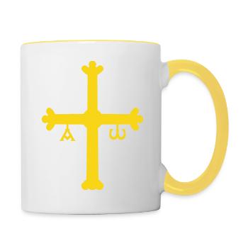 Victoria-Kreuz. Asturien - Tasse zweifarbig - Weiß/Gelb - Rechts