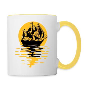 Sailing ship silhouette design - Contrasting Mug - white/yellow - Right