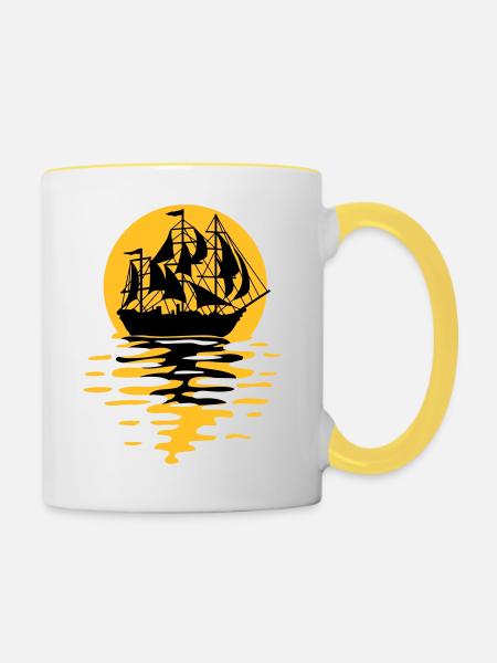 Segelschiff Silhouette Design - Tasse zweifarbig - Weiß/Gelb
