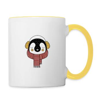 Weihnachtspinguin - Tasse zweifarbig - Weiß/Gelb - Rechts