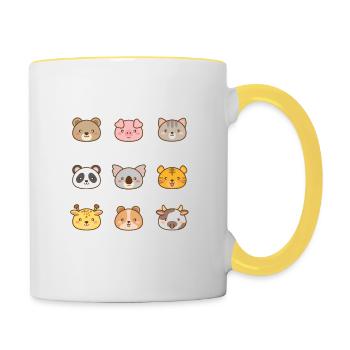 Kawaii Aufkleber - Tasse zweifarbig - Weiß/Gelb - Rechts