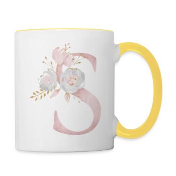 Lettre S avec des fleurs - Mug contrasté - blanc/jaune - Droite