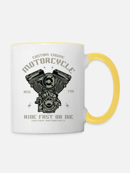 Motorrad - Tasse zweifarbig - Weiß/Gelb