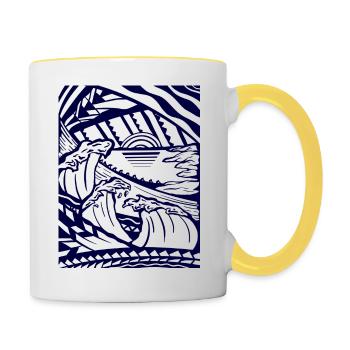 Vagues coucher de soleil abstrait - Mug contrasté - blanc/jaune - Droite
