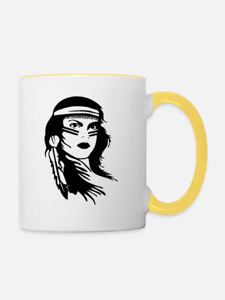 Indische Frau - Tasse zweifarbig - Weiß/Gelb