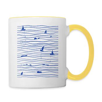 Meer und Boote - Tasse zweifarbig - Weiß/Gelb - Rechts