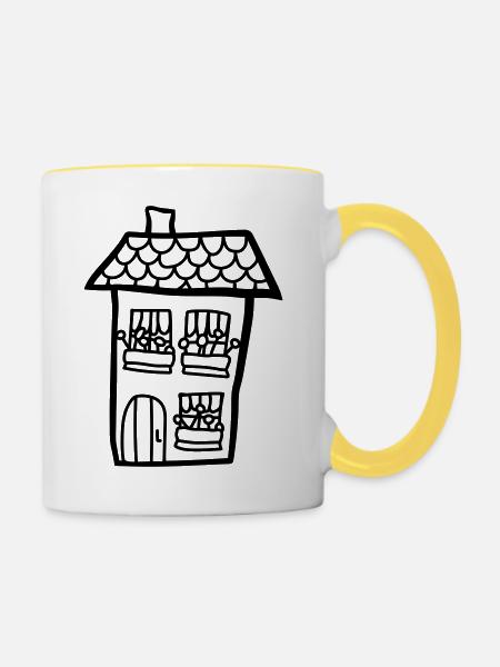 Kinder Haus Gemalt - Tasse zweifarbig - Weiß/Gelb