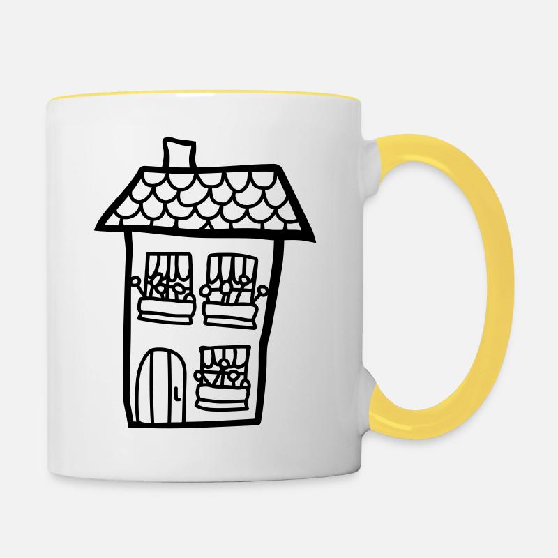 Kinder Haus Gemalt - Tasse zweifarbig - Weiß/Gelb
