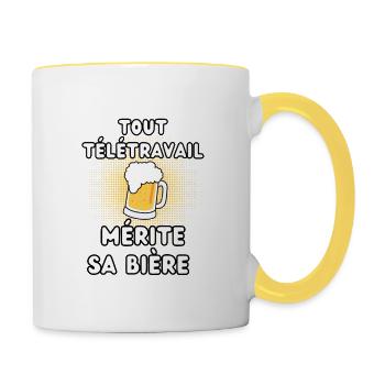 Tout télétravail 2 - Mug contrasté - blanc/jaune - Droite