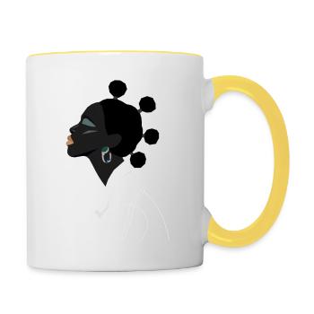 Schwarzes Mädchen mit süßem Haar und weißer Jacke - Tasse zweifarbig - Weiß/Gelb - Rechts