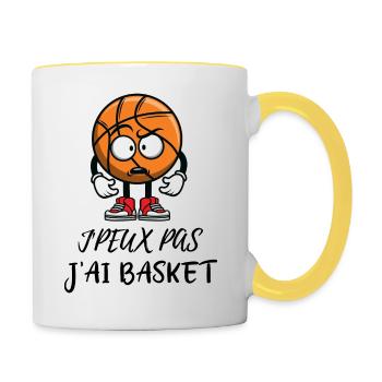 J'peux pas j'ai basket, humour basketball - Mug contrasté - blanc/jaune - Droite