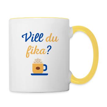 Vill du fika? Schweden Design - Tasse zweifarbig - Weiß/Gelb - Rechts