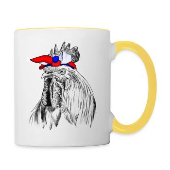 Coq avec bandage du drapeau français - Mug contrasté - blanc/jaune - Droite