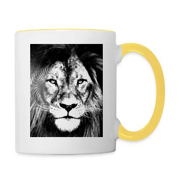 Löwe schwarz weiß Design - Tasse zweifarbig - Weiß/Gelb - Rechts