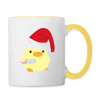 Canard avec couteau Mème Canard de Noël avec couteau - Mug contrasté - blanc/jaune - Droite