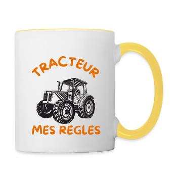 Mon tracteur mes regles cadeau - Mug contrasté - blanc/jaune - Droite