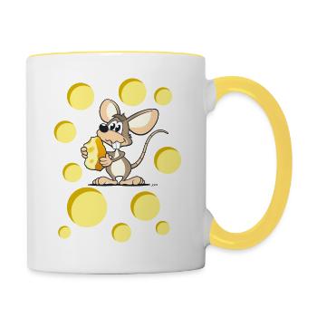 Lustiger Maus Käse Cartoon - Tasse zweifarbig - Weiß/Gelb - Rechts