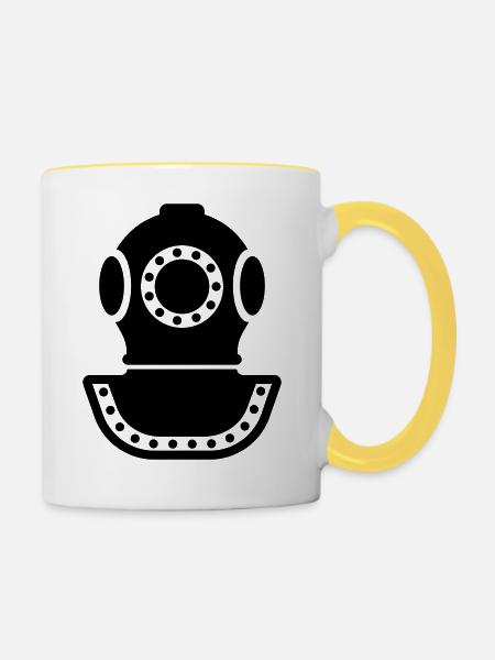 Taucher Helm Tauchen symbol - Tasse zweifarbig - Weiß/Gelb