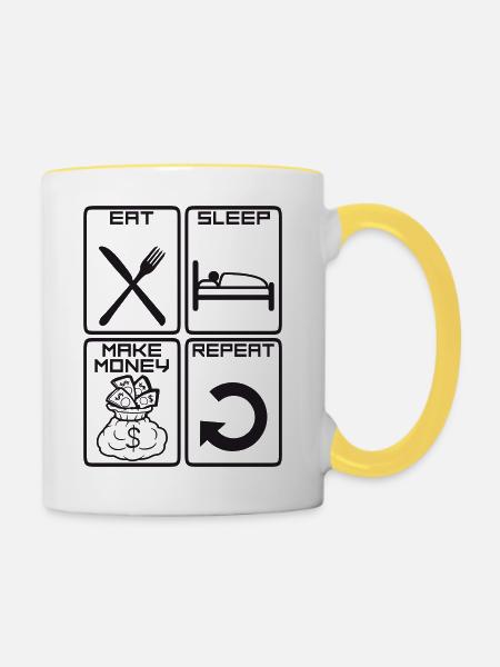 Money Eat Sleep - Tasse zweifarbig - Weiß/Gelb