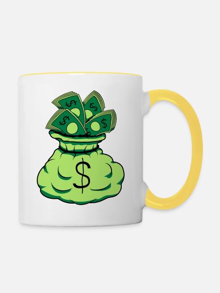 Geld Sack Scheine - Tasse zweifarbig - Weiß/Gelb