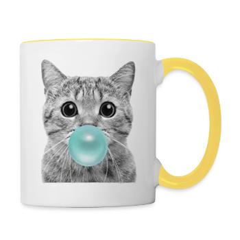coole Katze - Tasse zweifarbig - Weiß/Gelb - Rechts