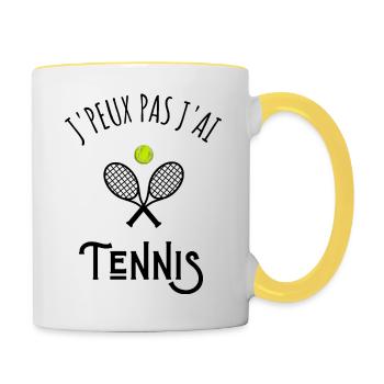 je peux pas j'ai tennis - Mug contrasté - blanc/jaune - Droite