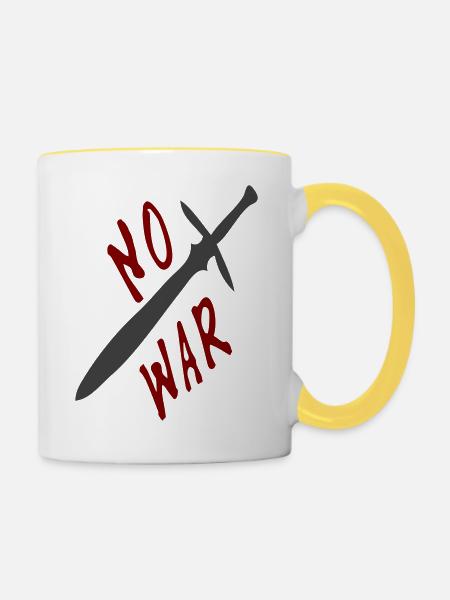 Frieden, kein Krieg - Tasse zweifarbig - Weiß/Gelb