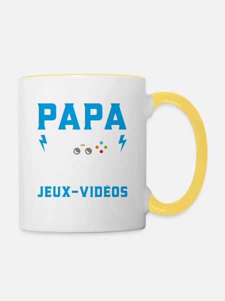 La Preuve Que Papa Ne Joue Pas Aux Jeux Vidéos - Mug contrasté - blanc/jaune