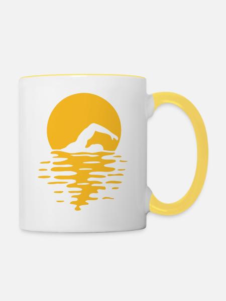 Sonne Meer Schwimmer - Tasse zweifarbig - Weiß/Gelb
