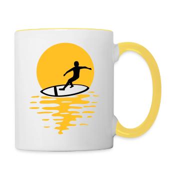 Sonne Abend Surfer - Tasse zweifarbig - Weiß/Gelb - Rechts