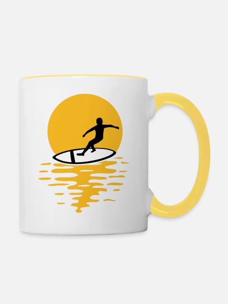 Sonne Abend Surfer - Tasse zweifarbig - Weiß/Gelb