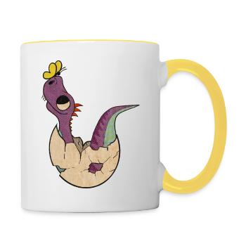 Dino guck in die Luft - Tasse zweifarbig - Weiß/Gelb - Rechts