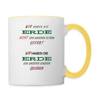 ERDE -> ZUKUNFT - Tasse zweifarbig - Weiß/Gelb - Rechts