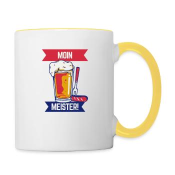 Moin Meister! Logo - Tasse zweifarbig - Weiß/Gelb - Rechts