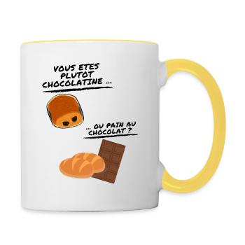 vous etes plutot chocolatine OU PAIN AU CHOCOLAT - Mug contrasté - blanc/jaune - Droite