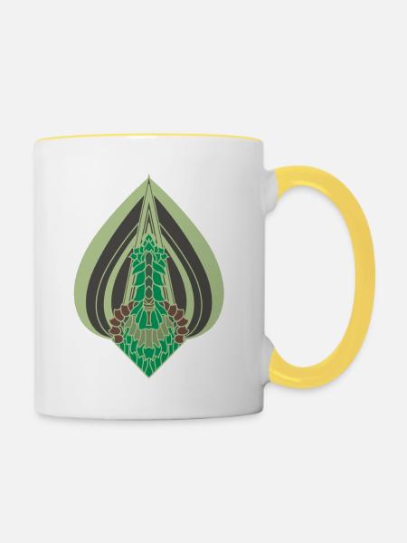Grünes Blatt - Tasse zweifarbig - Weiß/Gelb