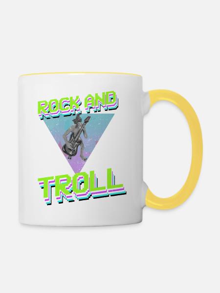 Rock und Troll - Tasse zweifarbig - Weiß/Gelb