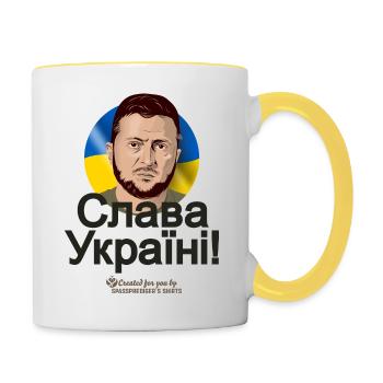 Selenskyj Slava Ukraini - Tasse zweifarbig - Weiß/Gelb - Rechts