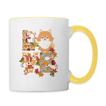 Zwergspitz Chien Automne Gratitude Amour - Mug contrasté - blanc/jaune - Droite
