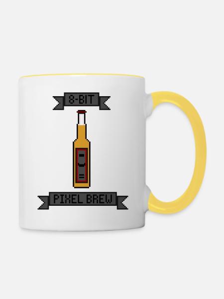 8-Bit Retro Pixel Beer - Tasse zweifarbig - Weiß/Gelb
