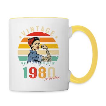 1980 Vintage Édition limitée Cadeau Femmes - Mug contrasté - blanc/jaune - Droite