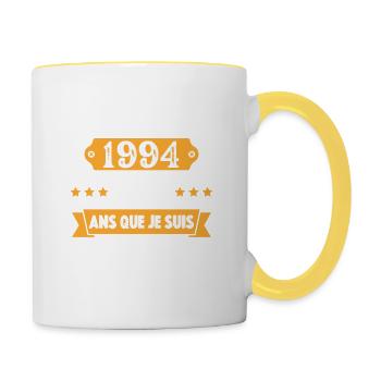 Cadeau D'anniversaire 28 Ans Décembre 1994 Rétro - Mug contrasté - blanc/jaune - Droite