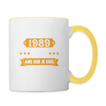 Cadeau D'anniversaire 33 Ans Décembre 1989 Rétro - Mug contrasté - blanc/jaune - Droite