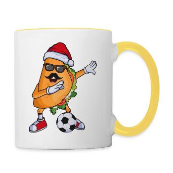 Footballeur mexicain tacos avec chapeau de Noël - Mug contrasté - blanc/jaune - Droite