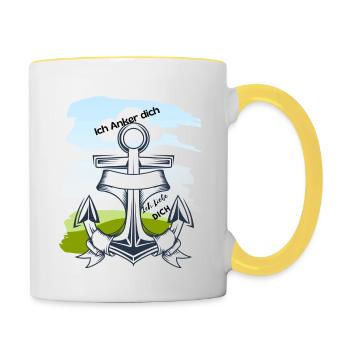 Ich Anker dich Meine Liebe bis ans Ende T-Shirt - Tasse zweifarbig - Weiß/Gelb - Rechts