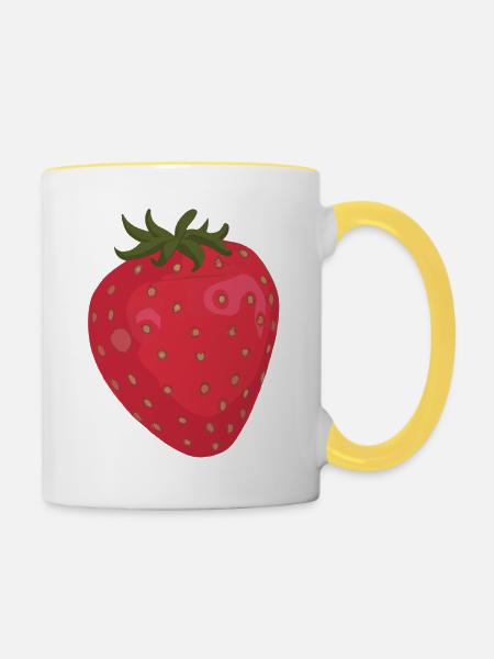Erdbeere Illustration Geschenkidee - Tasse zweifarbig - Weiß/Gelb