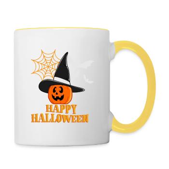 Happy Halloween - Tasse zweifarbig - Weiß/Gelb - Rechts