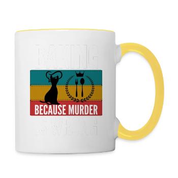 Backen, weil Mord falsches Hemd ist - Tasse zweifarbig - Weiß/Gelb - Rechts