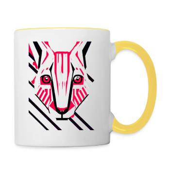 Animal Portrait Cat Pop-Art Style - Contrasting Mug - white/yellow - Right